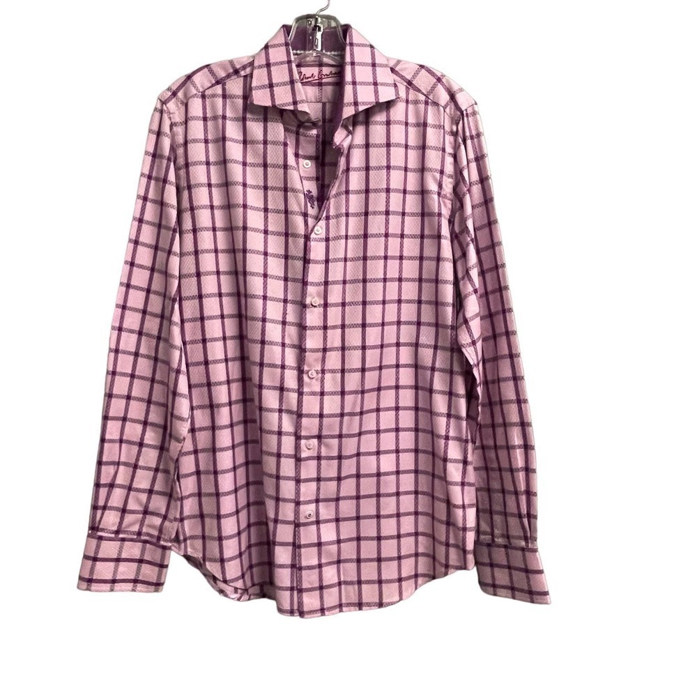 Robert Graham Button Down Flip Cuffs Sz Medium Purple Plaid